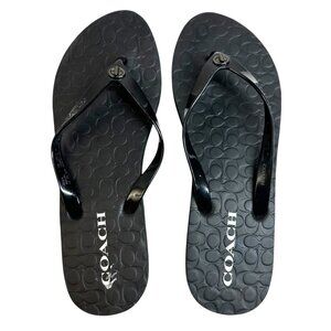 Coach Abbigail Black Flip Flops Turnlock Logo Thong Rubber Sandals Size 10 B